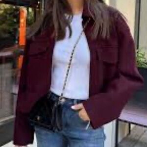 FRNCH Paris Cropped Blazer Jacket Maroon Polyester Ladies
Size M